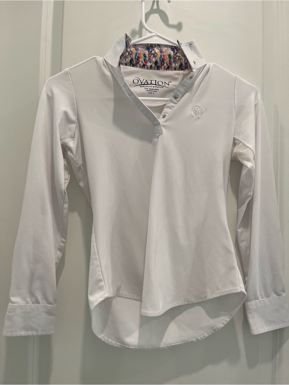 Girls' White Long-Sleeve Ovation Riding/Equestrian Show Shirt - Size 8